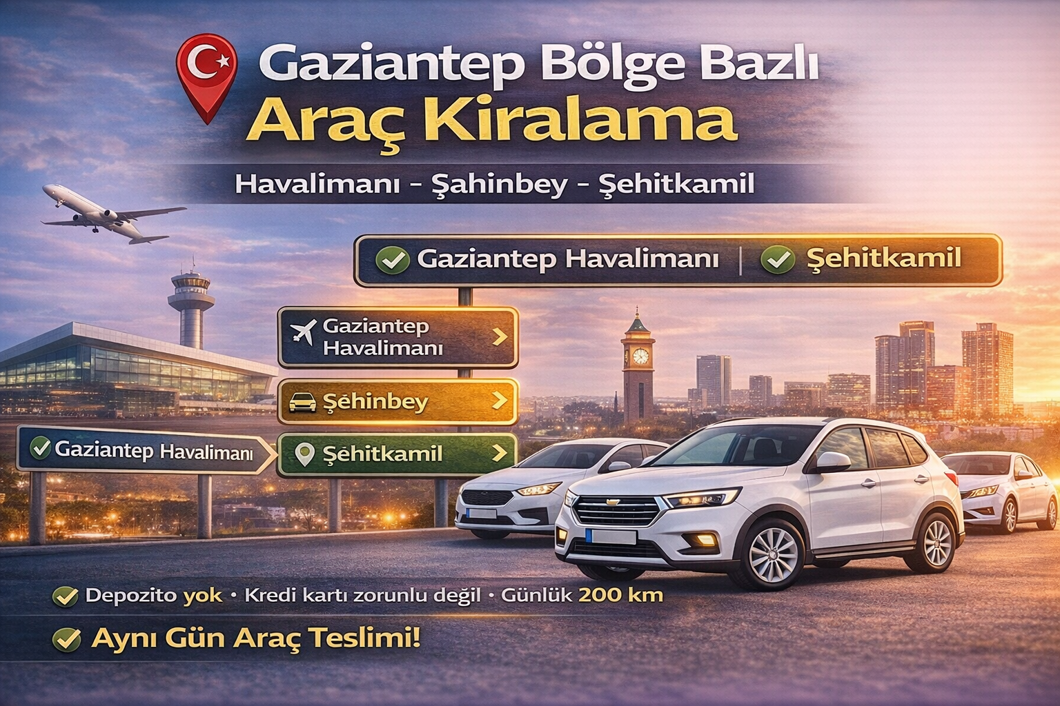 Gaziantep te Bölge Bazlı Araç Kiralama Hizmeti